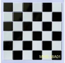 Gạch Mosaic Gốm sứ Trắng Đen Men Trơn MHG 48A01