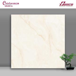Gạch lát nền 60x60 Men Bóng Trắng Vân Vàng Catalan 6124