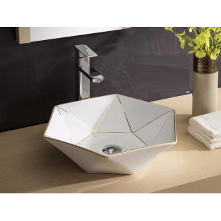 CHẬU RỬA LAVABO ĐẶT BÀN L07 KIM CƯƠNG VIỀN VÀNG