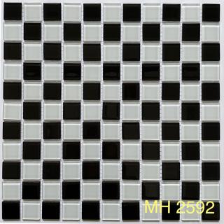 Gạch trang trí Mosaic thủy tinh trắng đen MH 2592