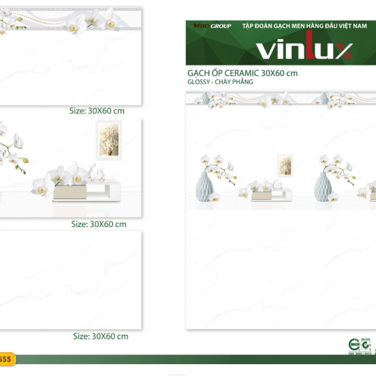 Gạch Ốp Tường Vitto 30x60 Men Bóng Trắng Khói 2904 - 2905 -2906