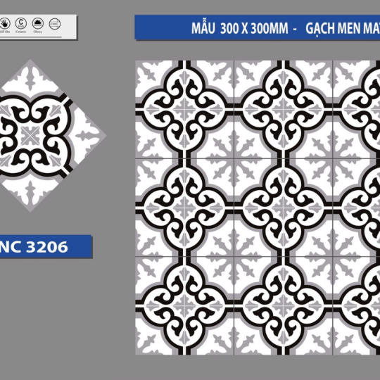 GẠCH BÔNG TRANG TRÍ 30X30 BNC3206
