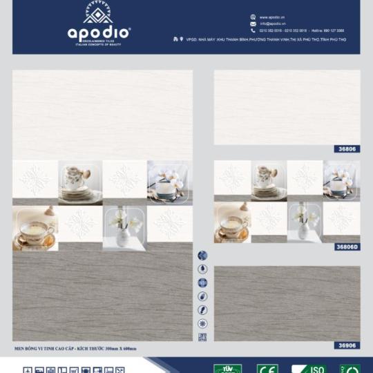 Gạch Ốp Tường APODIO 30x60 Đá Bóng Xám Trắng 36806 - 36906