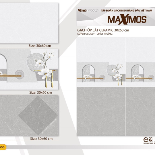 Gạch Ốp Tường Vitto 30x60 Men Bóng Kính Vân Xám 5077 - 5078 - 5079 - 1521