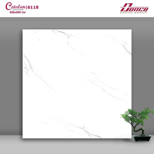 Gạch lát nền 60x60 Men Bóng Trắng Vân Khói Catalan 6118