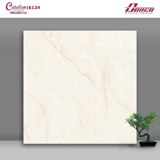 Gạch lát nền 60x60 Men Bóng Trắng Vân Vàng Catalan 6124