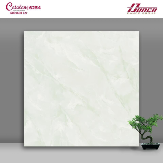 Gạch lát nền 60x60 Men Bóng Trắng Vân Xanh Catalan 6254