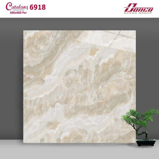 Gạch Lát Nền 60x60 Bóng Kính Vàng Vân Đá Catalan 6918
