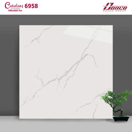 Gạch Lát Nền 60x60 Bóng Kính Trắng Vân Khói Catalan 6958