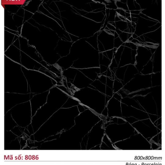 Gạch  Lát Nền & Ốp Mặt Tiền Bóng 80x80 Catalan Đen Chớp Trắng 8086