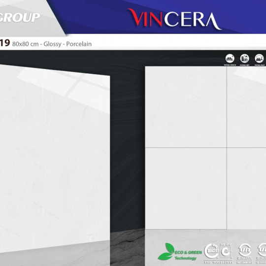 Gạch Vitto 80x80 Đá Bóng Kính Vân Xám Nhạt 9019
