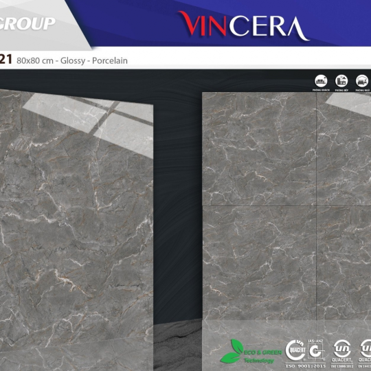 Gạch Vitto 80x80 Đá Bóng Kính Vân Xám Đậm 9021