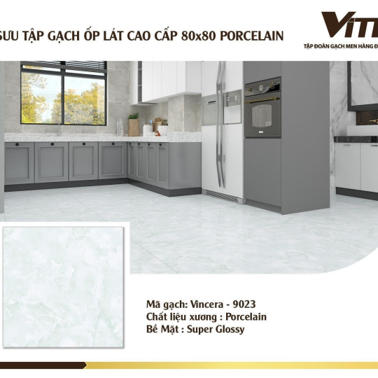 Gạch Vitto 80x80 Đá Bóng Kính Vân Mây Xanh 9023