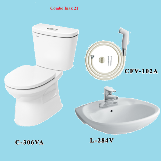 COMBO BỒN CẦU INAX C-306VA + LAVABO L-284V+ VÒI XỊT CFV-102A