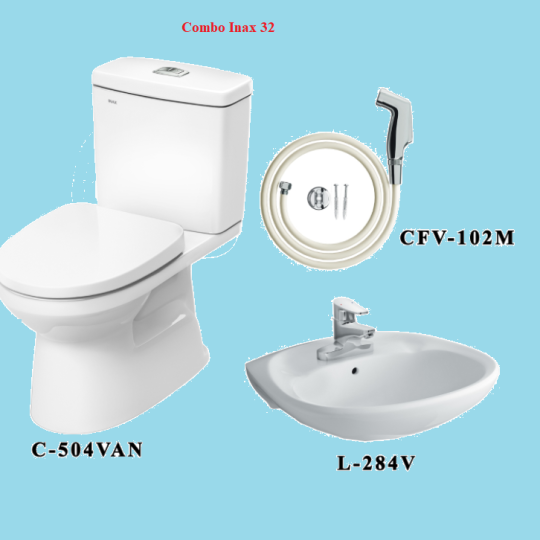 COMBO BỒN CẦU INAX C-504VA + LAVABO L-284V + VÒI XỊT CFV-102M