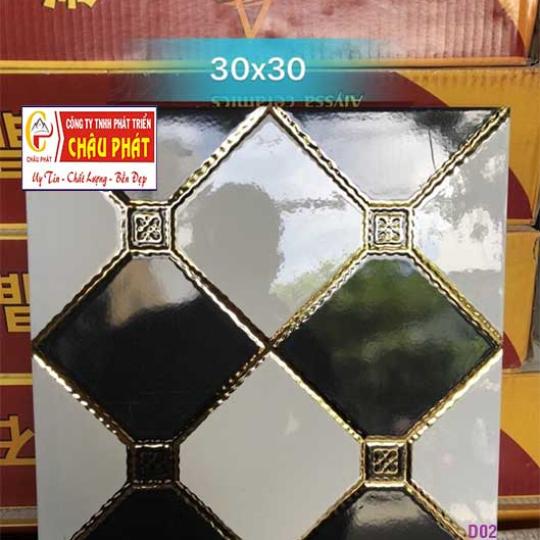 GẠCH TRANG TRÍ 30X30 NHŨ VÀNG TRẮNG ĐEN D02