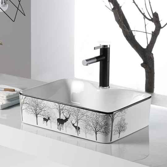 CHẬU RỬA LAVABO ĐẶT BÀN C12A HÌNH CHỮ NHẬT CON HƯƠU
