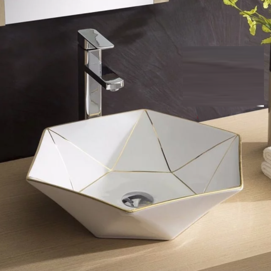  CHẬU RỬA LAVABO ĐẶT BÀN L07 KIM CƯƠNG VIỀN VÀNG