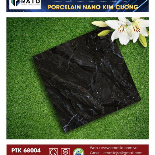 Gạch Lát Nền - Ốp Mặt Tiền 60x60 Vân Đá Đen CMC PTK68004