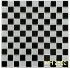 Gạch trang trí Mosaic thủy tinh trắng đen MH 2592